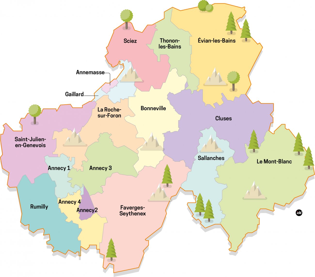 Carte des 17 cantons de Haute-Savoie